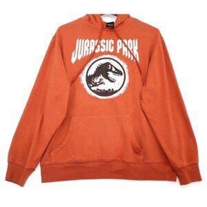 Vintage Y2K Jurassic Park Rust Orange Graphic Hoodie Large Cotton Blend